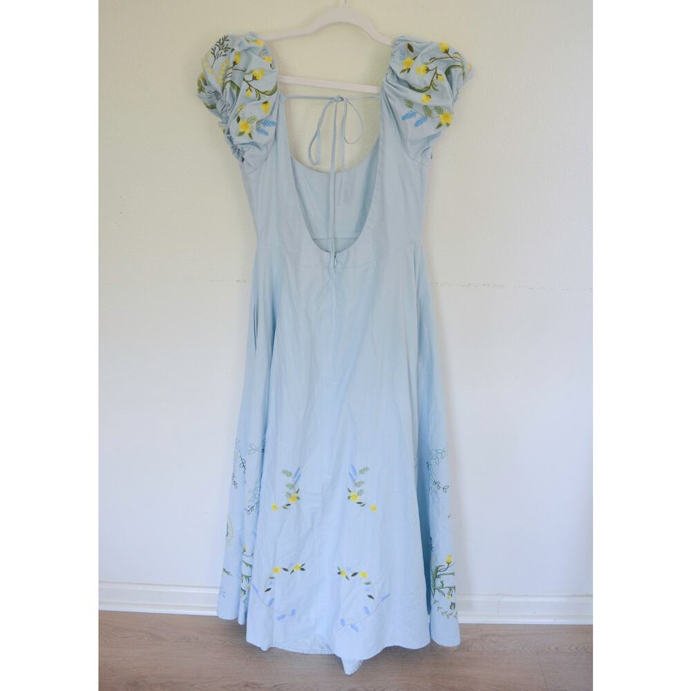 Fanm Mon Perla Dress Embroidered Blue Floral Puff Sleeve Medium - Picture 5 of 7